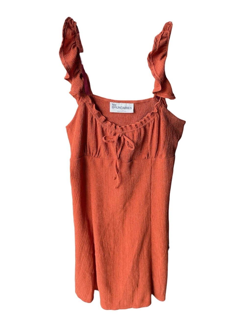 No Boundaries Orange Ruffle-Shoulder Tie-Front Camisole